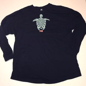 GJC Shirt Myttle Beach Long Sleeve Tee Shirt Size Medium Navy, Teal & Coral